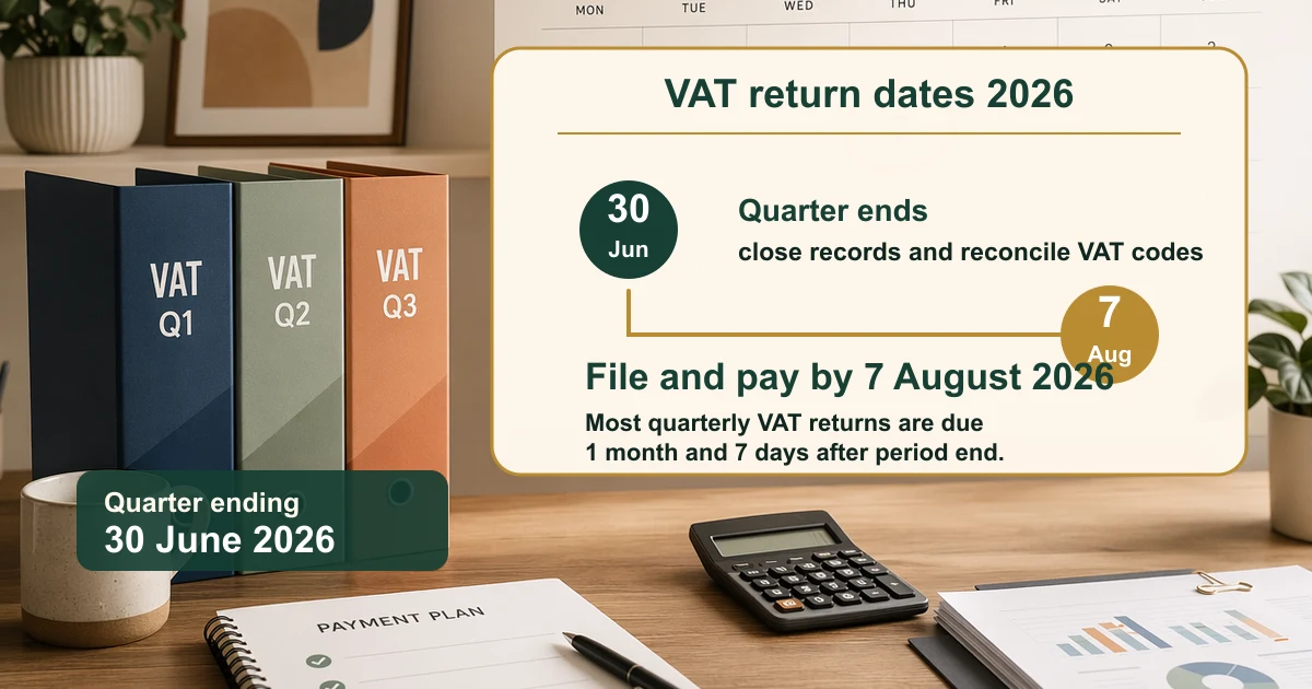Cover image for VAT Return Dates 2026/27: UK Quarterly Deadlines for Small Businesses